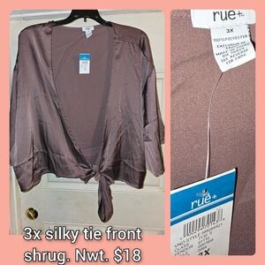 Rue+ Silky Brown Tie Front Shrug
